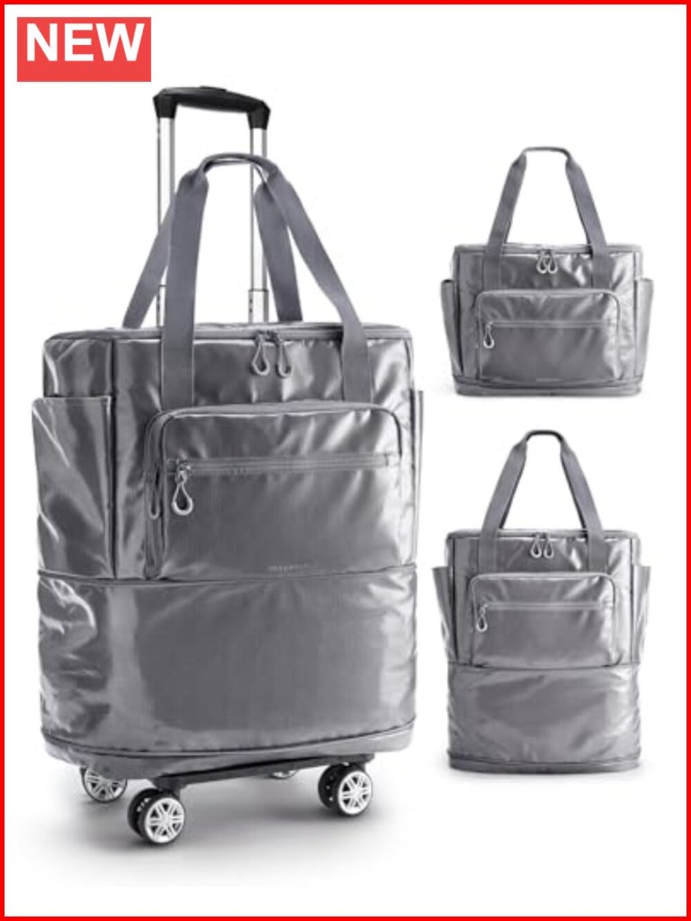 Rolling Duffle Bag with Wheels, Water Resistant Nylon, Carry-On Travel Luggage,